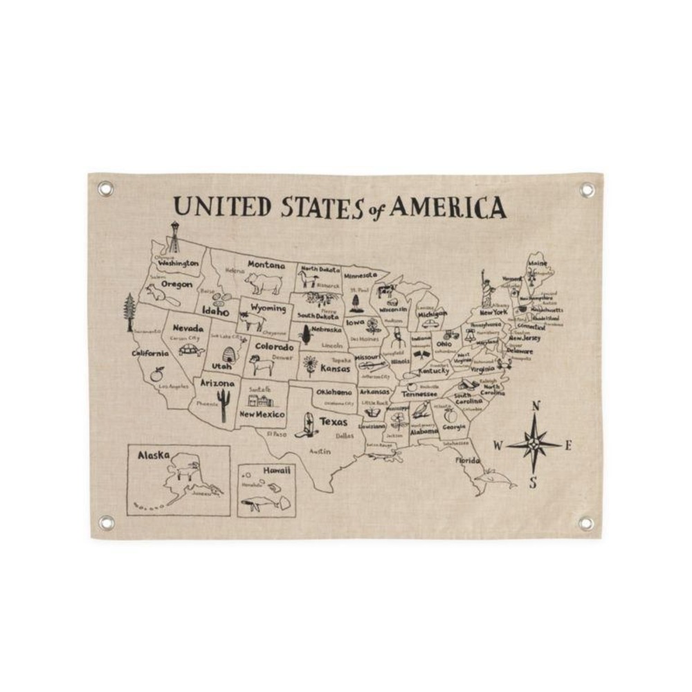 Canvas United States Map Wall Hanging Linen 36x24 Land of Nod Crate Barrel Big
